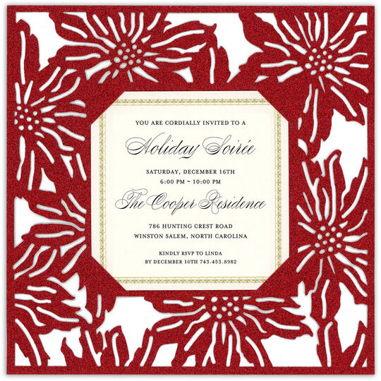 Poinsettia Glittered Die-cut Frame Invitations